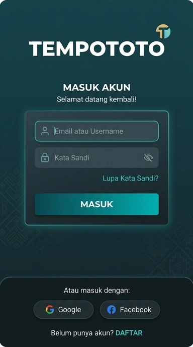 Tampilan halaman login tempototo
