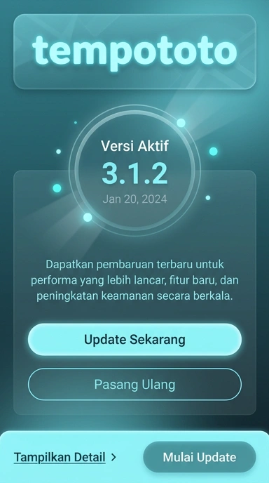 Tampilan riwayat versi tempototo